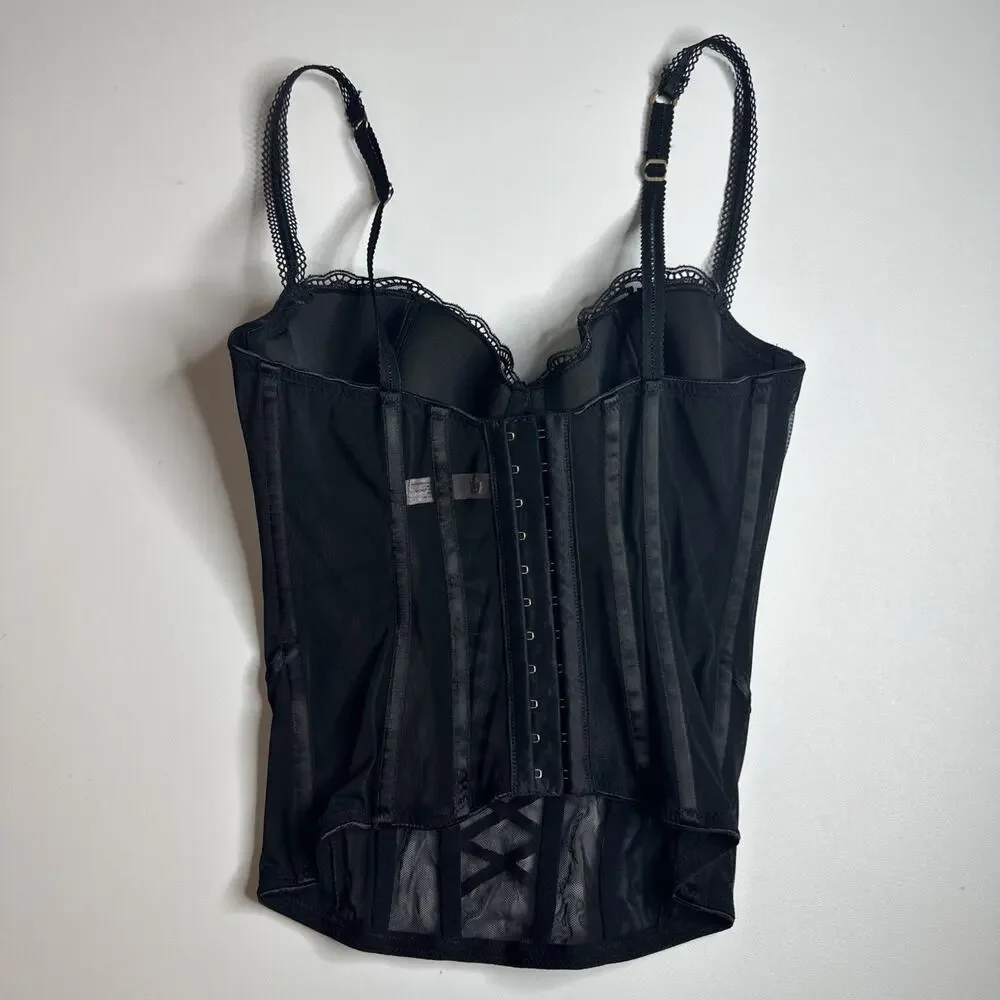 Vintage Victoria’s Secret Very Sexy Black Lace Bra Corset Bustier Underwire 36C